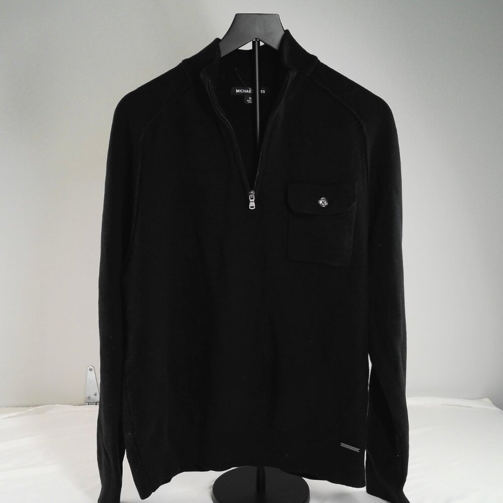 Michael Kors Men’s Black 1/4 Zip Cotton Sweater Pullover Chest Pocket XL